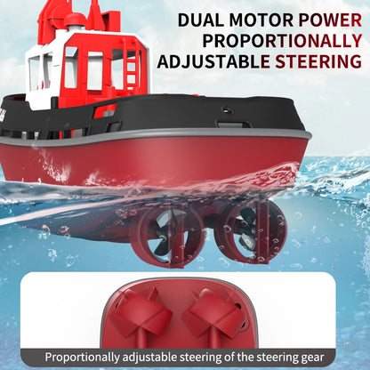 JIKEFUN 686 Remote Control Tugboat, This toy tugboat features dual motor proportional steering, wireless control, and a range of 50m, powered by a 3.7V battery.