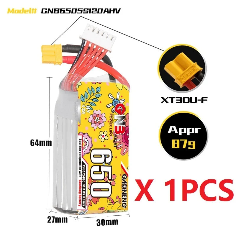 Gaoneng drone battery with dimensions 64mm x 79mm x 27mm.