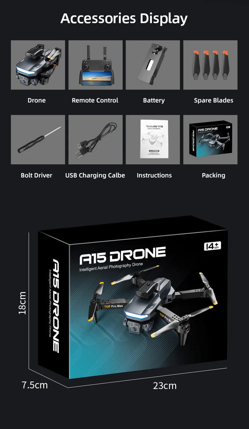 A15 Drone, accessories display drone remote control battery spare blades [514 d