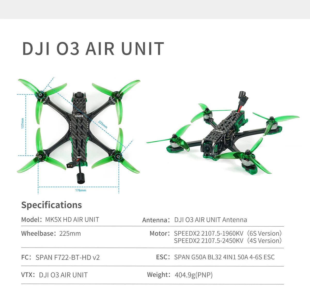 GEPRC MARK5 C HD O3 Freestyle FPV, DJI 03 AIR UNIT 176mm Specifications Model: MKSX HD