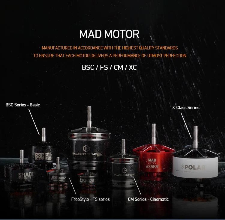MAD BSC2810 Brushless Motor, High-quality MAD motors deliver exceptional performance for long-range FPV drones and Cinelifter drones with optimal power output.