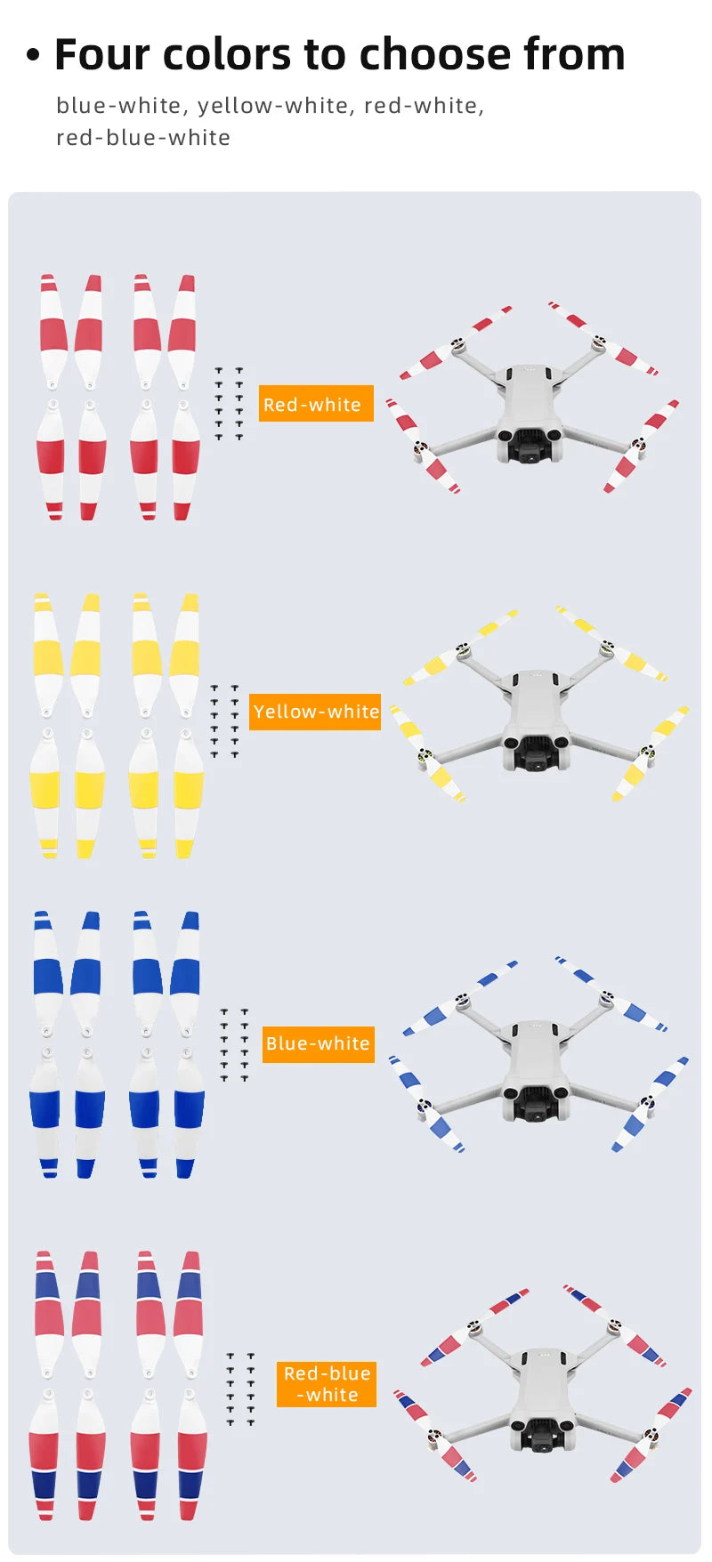 16PCS Replacement Propeller, four colors to choose from blue-white, yellow-white , red-white and red
