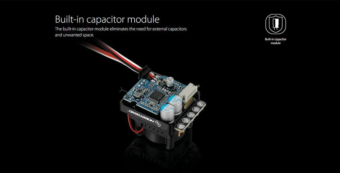 HOBBYWING XERUN XR10 JUSTOCK G3 60A ESC, built-in capacitor module eliminates the need for external capacitors and unwanted space .