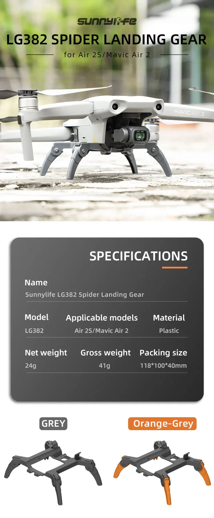 Sunnylife Lg382 Spider Landing Gear for Air 25/Mavic Air 2