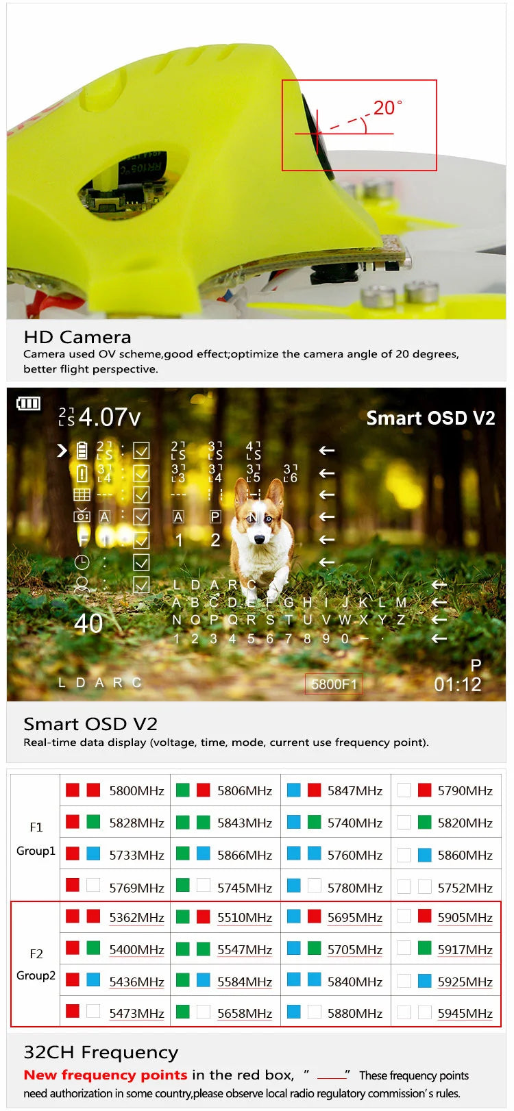 KINGKONG/LDARC TINY GT7/GT8 2019 V2 2S FPV, Smart OSD V2 Real-time data display (voltage, time; mode current use