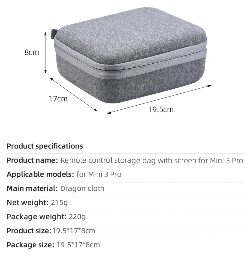 Storage Bag for DJI Mini 3 Pro - DJI RC Remote Controller Body Case Portable Carrying Box Handbag Smart Controller Accessories 17 Storage Bag for DJI Mini 3 Pro, 8cm 17cm 19.Scm Product specifications Remote control storage bag screen for Mini
