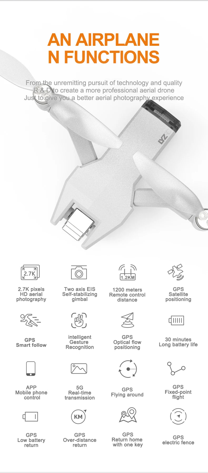 New L100 GPS V-type Drone - Professional Aerial HD Dual Camera EIS 2-Axis Gimbal V-type Double Rotor 30mins Long-Endurance RC Aircraft Professional Camera Drone 17 New L100 GPS V-type Drone, a more professional aerial drone Jusk to give you a better aerial photography experience