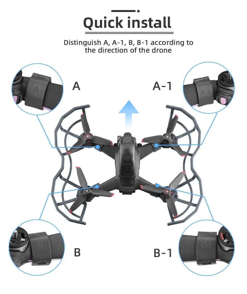 DJI FPV Propeller Guard Lens Cover Cap Antenna Signal Extender Landing Gear Propeller Box for DJI FPV Comb Drone Accessories 27 DJI FPV Propeller, Quick install Distinguish A, A-1, B,B-1 according to the direction