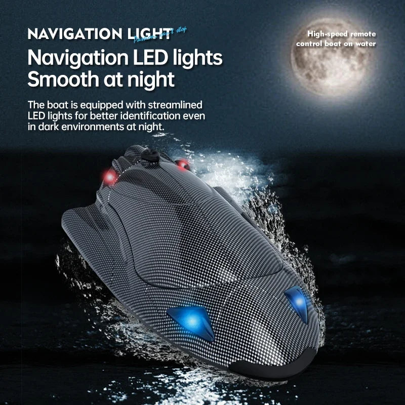 RC Boat with LED Lights, High-Speed Remote Control, Night Navigation