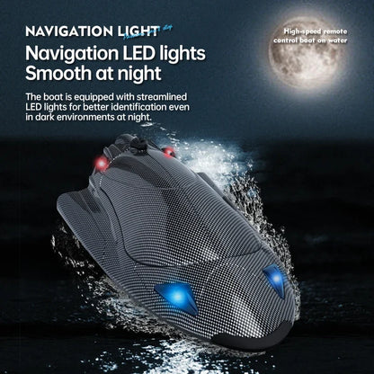 RC Boat with LED Lights, High-Speed Remote Control, Night Navigation