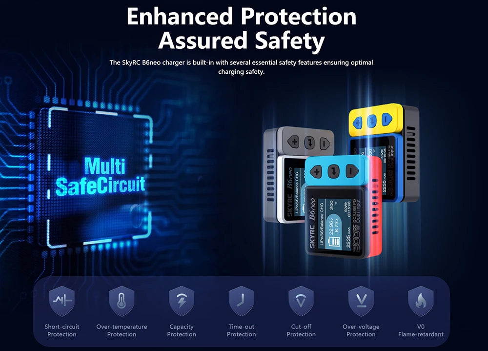 2023 SkyRC B6neo Smart Charger, Enhanced Protection Assured Safety The SkyRC Bbneo charger is built-