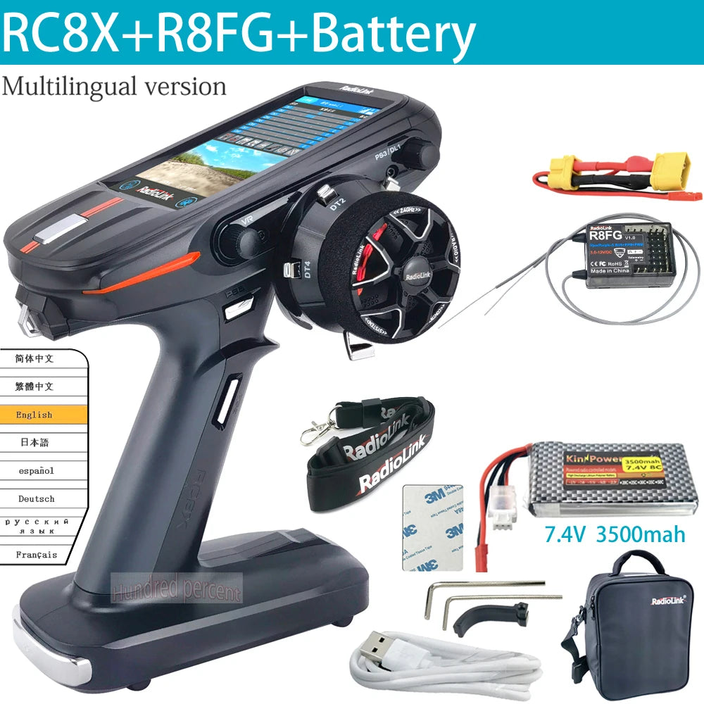 Radiolink RC8X 2.4G 8 Channels Radio Transmitter, RC8X+R8FG+Battery Multilingual version R8FG De