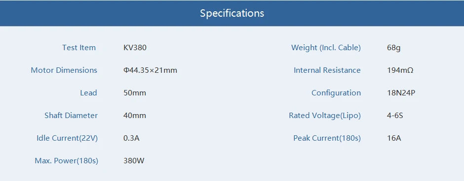 2PCS/SET T-motor MN4006 380KV Tiger Motor - Professional Antigravity Motor Max Thrust 2.3KG For UAV RC Drones Copter Rotors Multi-rotor 15 2PCS/SET T-motor, Specifications Test Item KV380 Weight (Incl. Cable) 58g