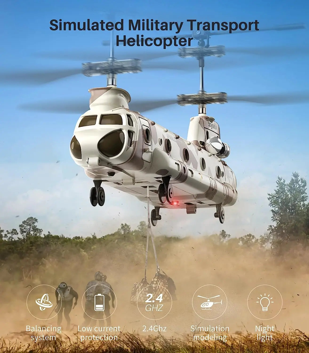 SYMA S52H Remote Control Helicopter, Simulated Military Transport Helicopter JV 2.4 GHZ Balancing Low