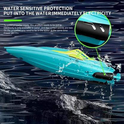4DRC S5 2.4G Mini RC Boat, Keep drone in water when powered to prevent injury; dual contact points enhance safety. Power on only in water.