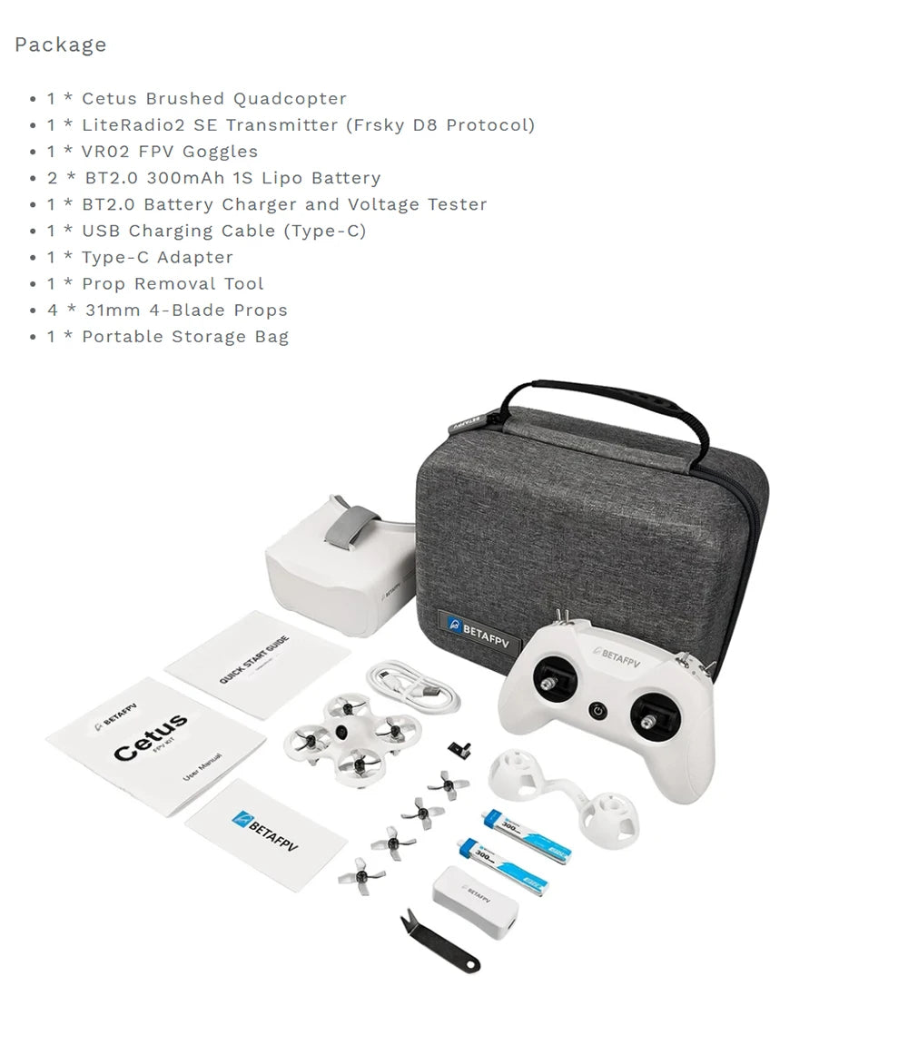 BetaFPV Cetus Pro/Cetus FPV Kit, Cetus Brushed Quadcopter LiteRadio2 SE Transmitter (Frsky