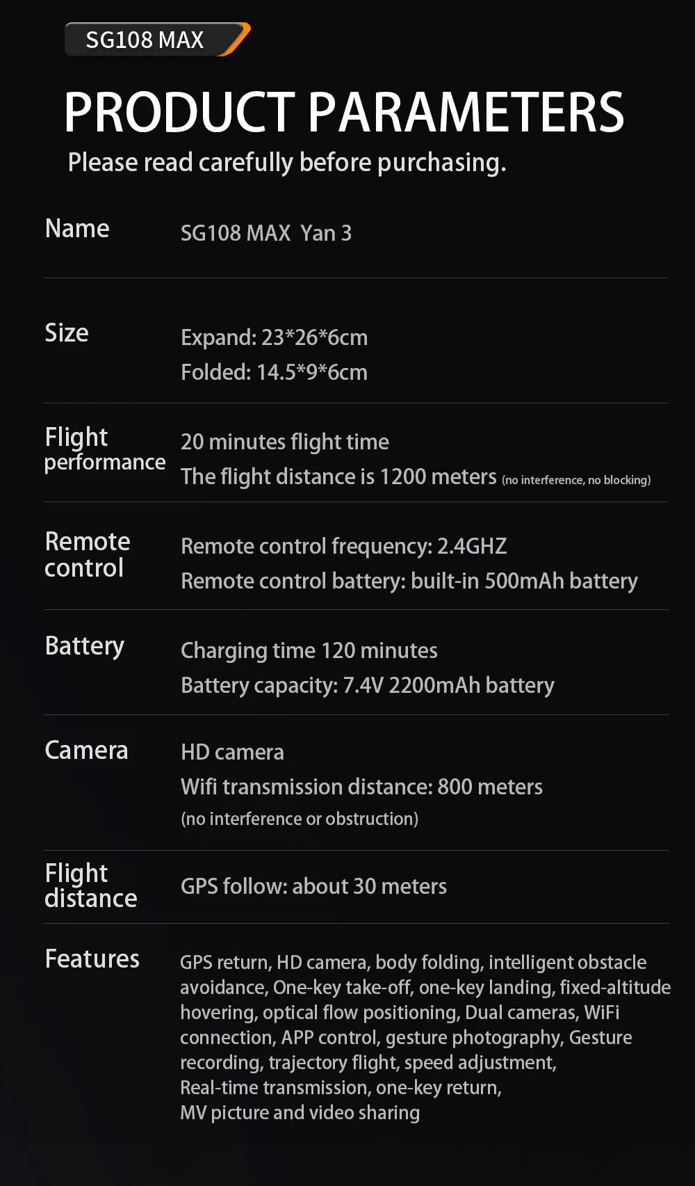 G108 Pro MAx Drone, SG108 MAX Yan 3 Size Expand: 23*26*6cm Folde