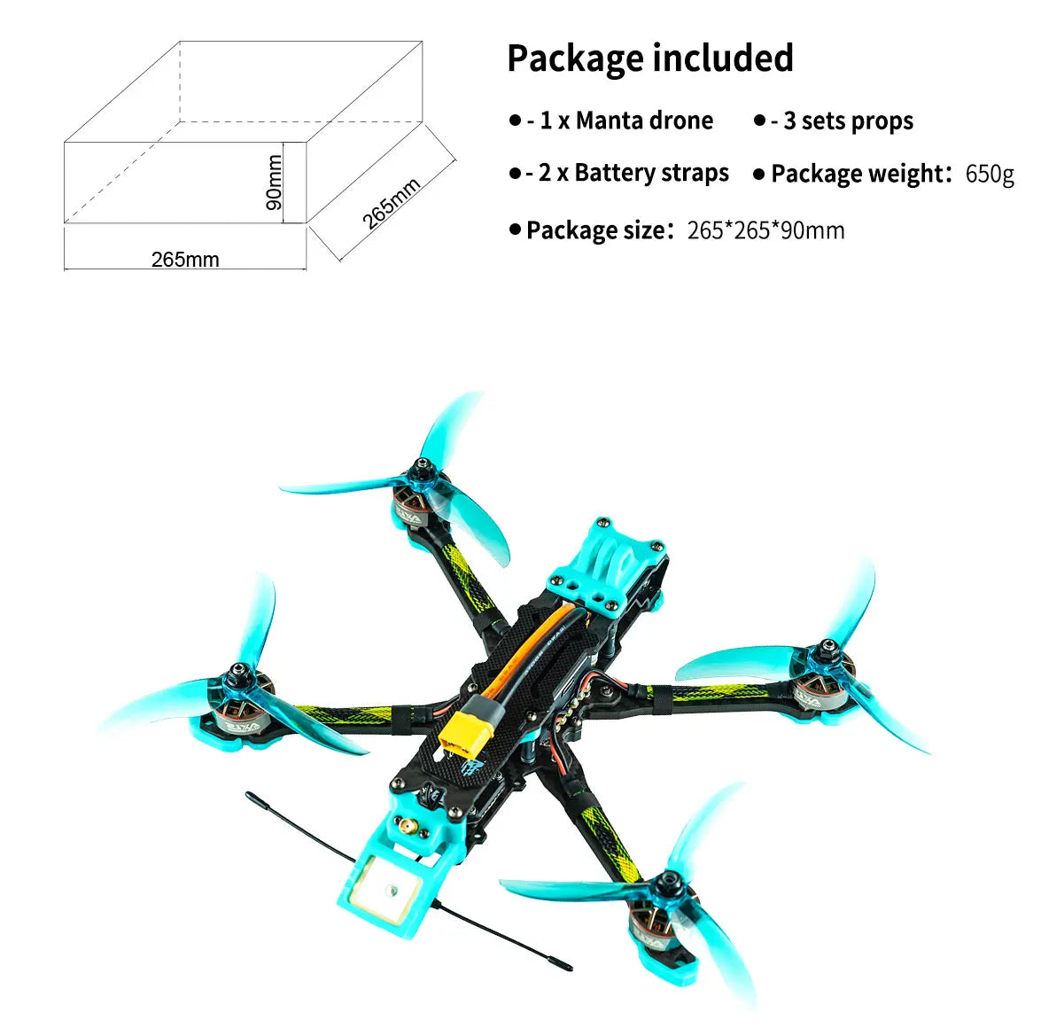 Axisflying MANTA5", Package included 1x Manta drone 3 sets props 1 -x Battery straps
