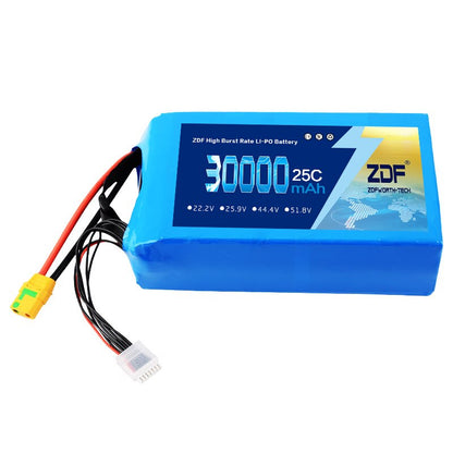ZDF Batteries 6S 7S 12S 14S 30000mAh 22.2V 25.9V 44.4V 51.8V 25C LiPo Battery Pack with XT90-S Plug Connector for UAV Drones