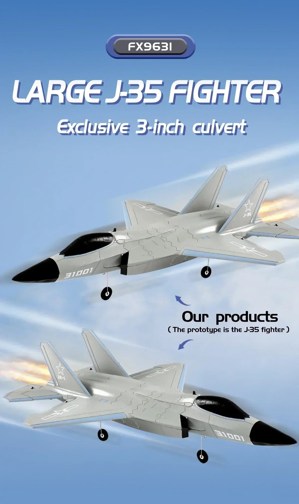 Large-scale J-35 bypass fighter plane, 4-channel remote control, 3-inch F3S collector edition model with prototype details.