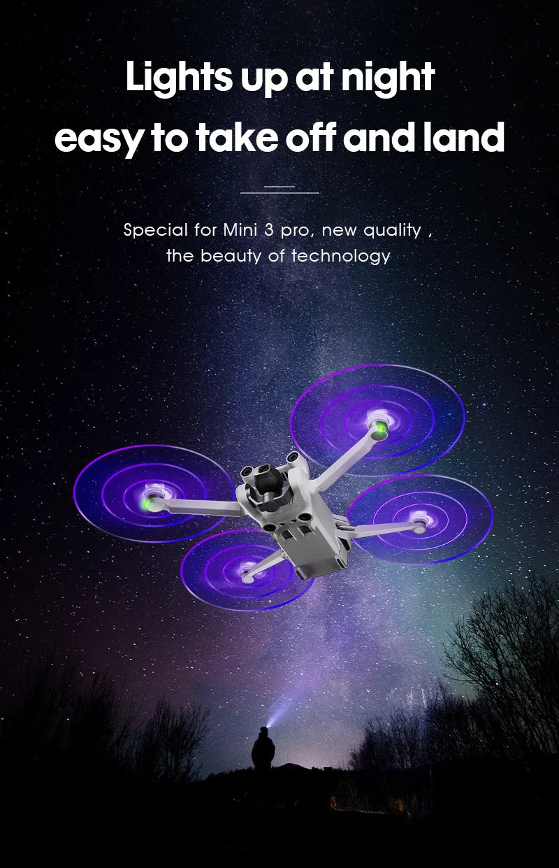 LED Light Flash Propeller - 4pcs Mini 3 Pro Rechargeable Low-Noise Quick-Release Propeller for DJI Mini 4 Pro Drone Quadcopter Accessories 10 LED Light Flash Propeller, Lights up at night easyto take off andland Special for Mini 3 pro, new