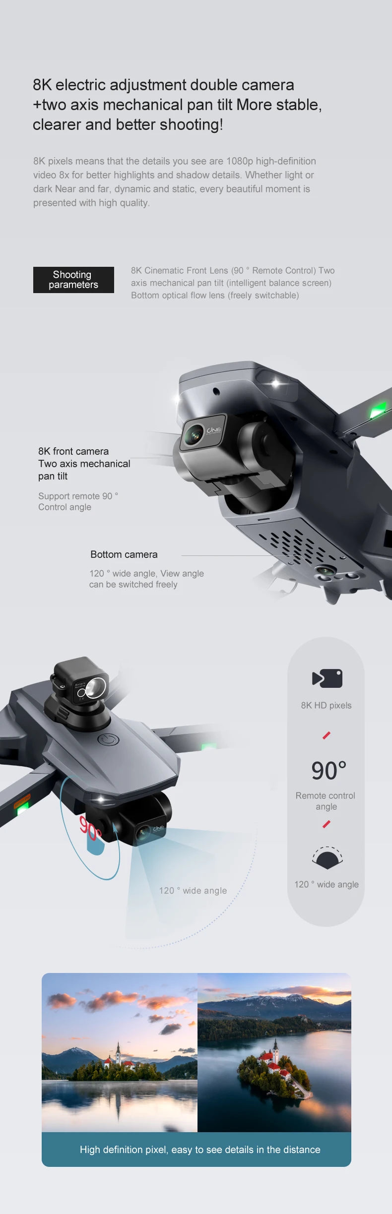 RG101 PRO Drone, 8K pixels means that the details you see are 1080p high-definition video