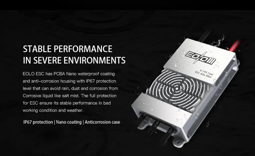 SUNNYSKY EOLO 40A Pro ESC, EOLO ESC has PCBA Nano waterproof coating Pro and anti-corrosion housing with