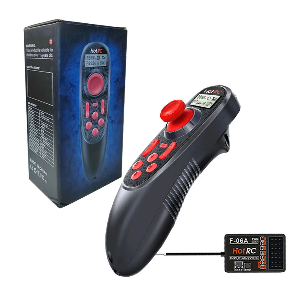 HOTRC DS-600 6CH 2.4GHz Transmitter with F-06A Receiver for RC Boat, GFSK FHSS, 300m Ground Range