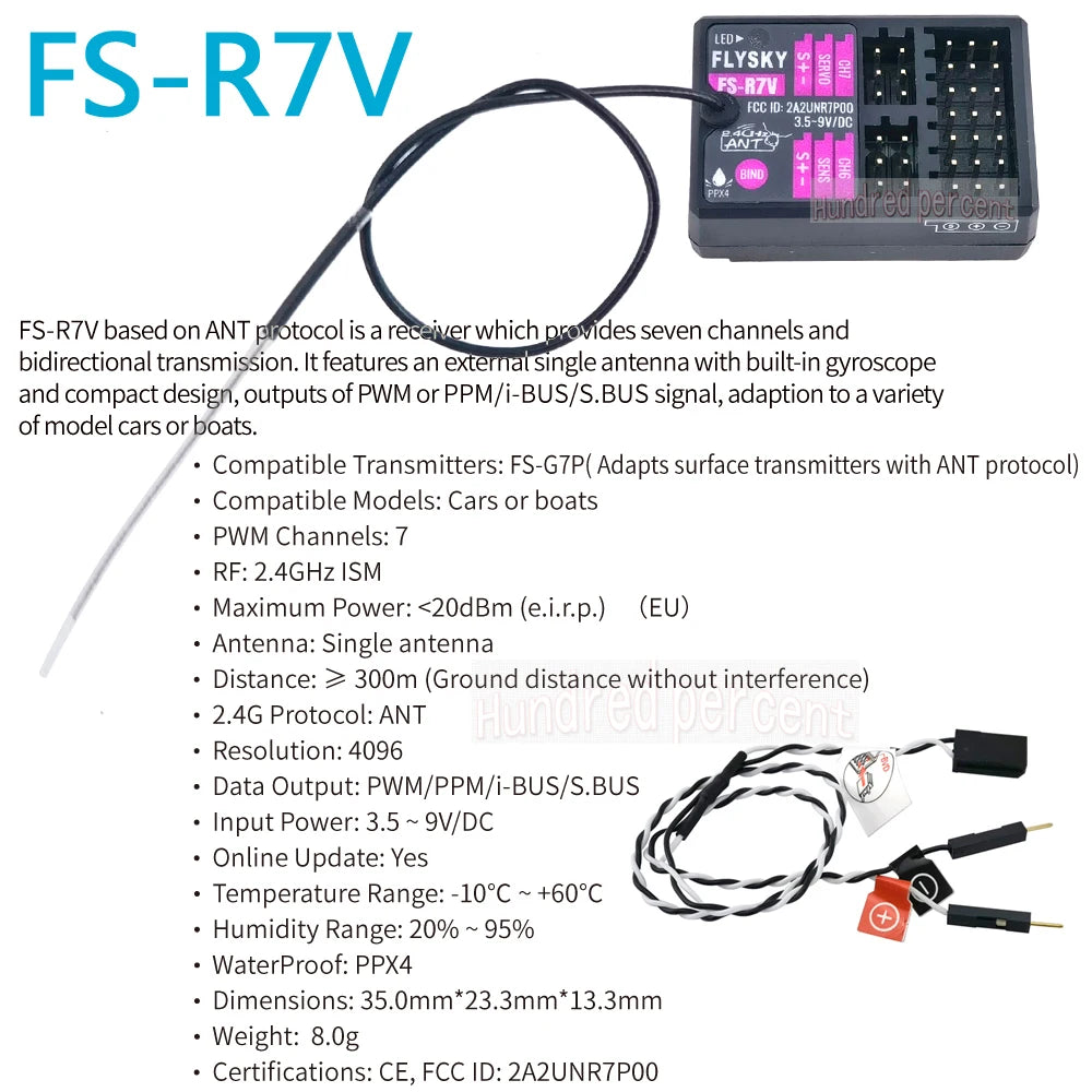 FLYSKY FS-R7V R7V - 2.4G Gyroscope 7CH ANT Protocol PWM Output RSSI Mini Receiver for FS-G7P Transmitter RC Car Boat DIY Parts 10 FLYSKY FS-R7V R7V, FS-RZV based on ANT protocol is a receiver which provides seven