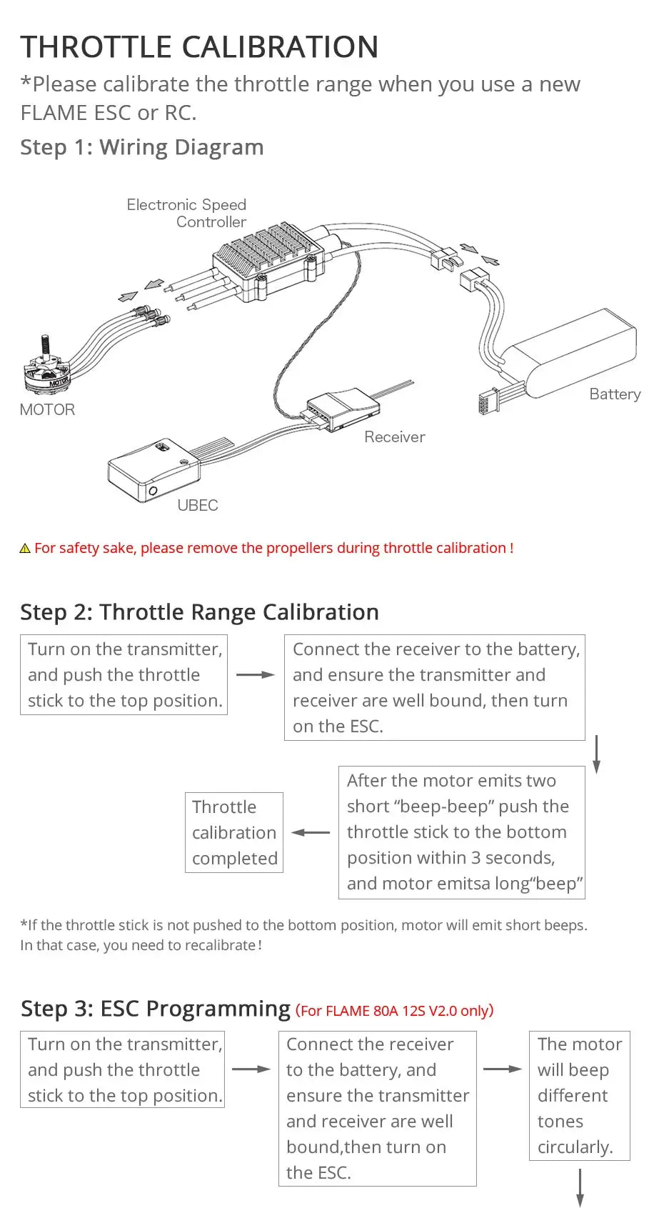 T-motor FLAME 70A LV ESC, #Please calibrate the throttle range when you use a new FLAME ESC or 
