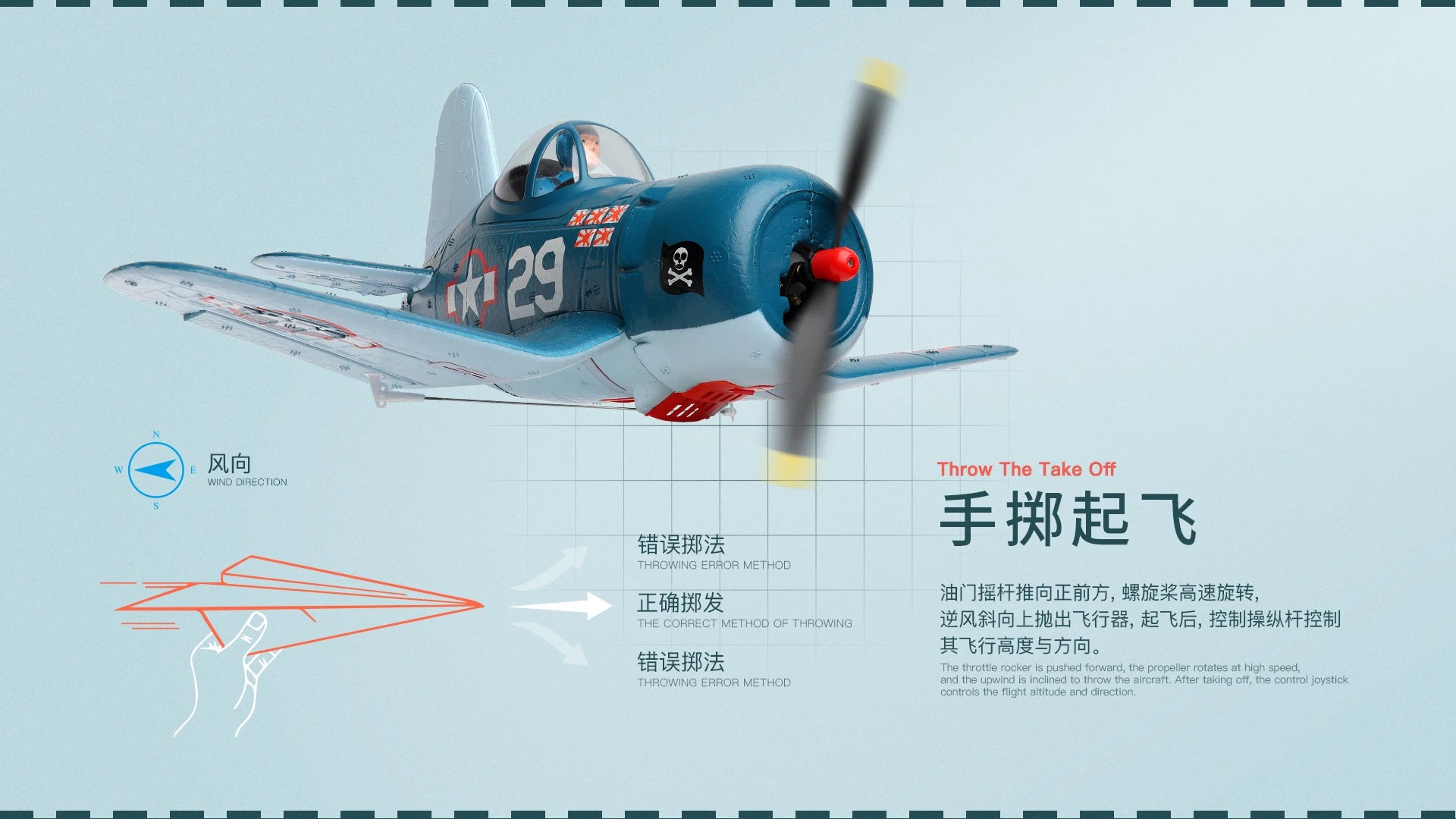 WLtoys XK A500  A250 RC Plane, the throttle rocker is pushed forward, the propeller rotates at high speed .