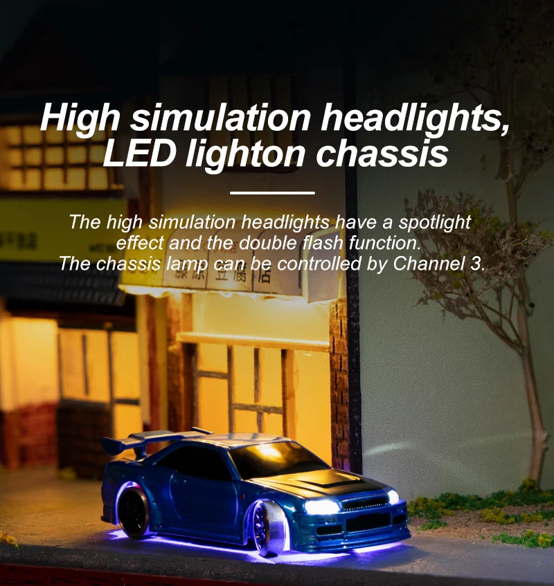 high simulation headlights have a spotlight effect and the double flash function . the chassis