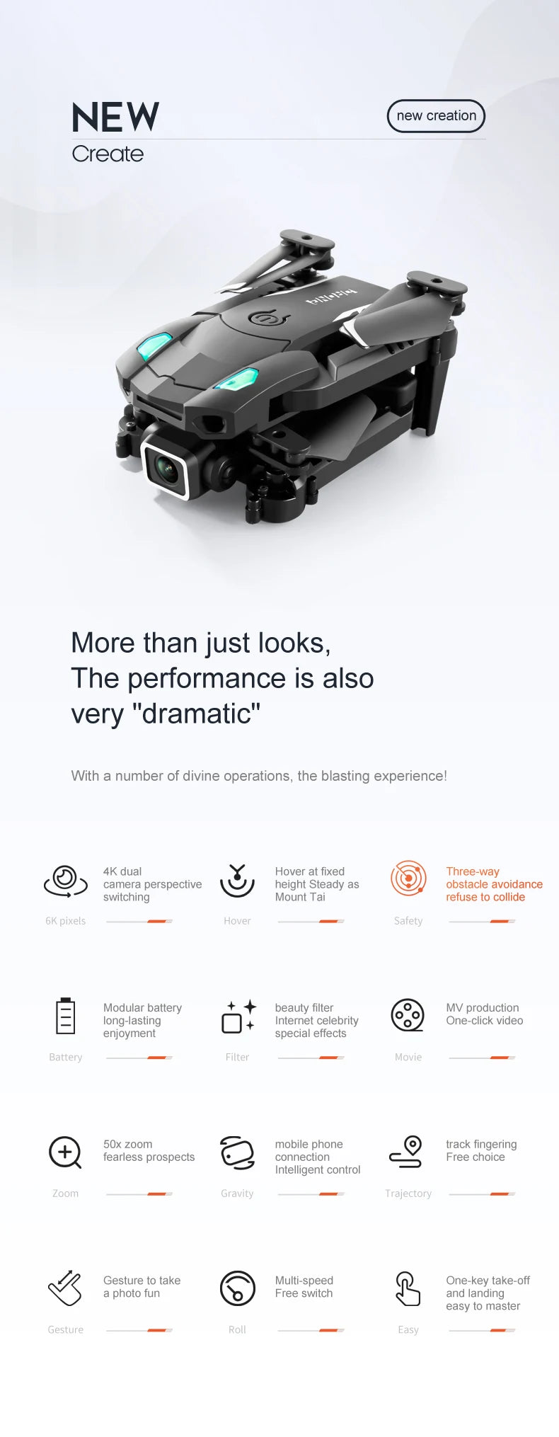 KBDFA S128 Mini Drone - 4K HD Camera Three-sided Obstacle Avoidance Air Pressure Fixed Height Professional Foldable Quadcopter Toy 19 KBDFA S128 Mini Drone, 4k dual hover at fixed three-way camera perspective height steady as