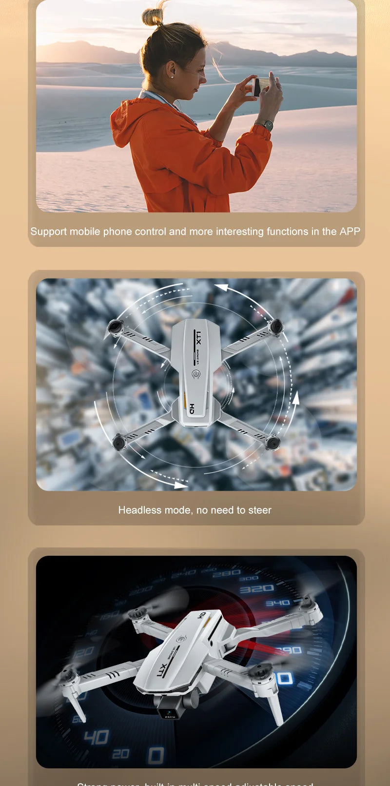 XT1 Drone - 2024 New 4K HD Camera FPV WIFI 3-way Obstacle Avoidance Foldable Quadcopter RC Helicopter For Kid Gift 22 XT1 Drone, support mobile phone control and more interesting functions in the app headless mode