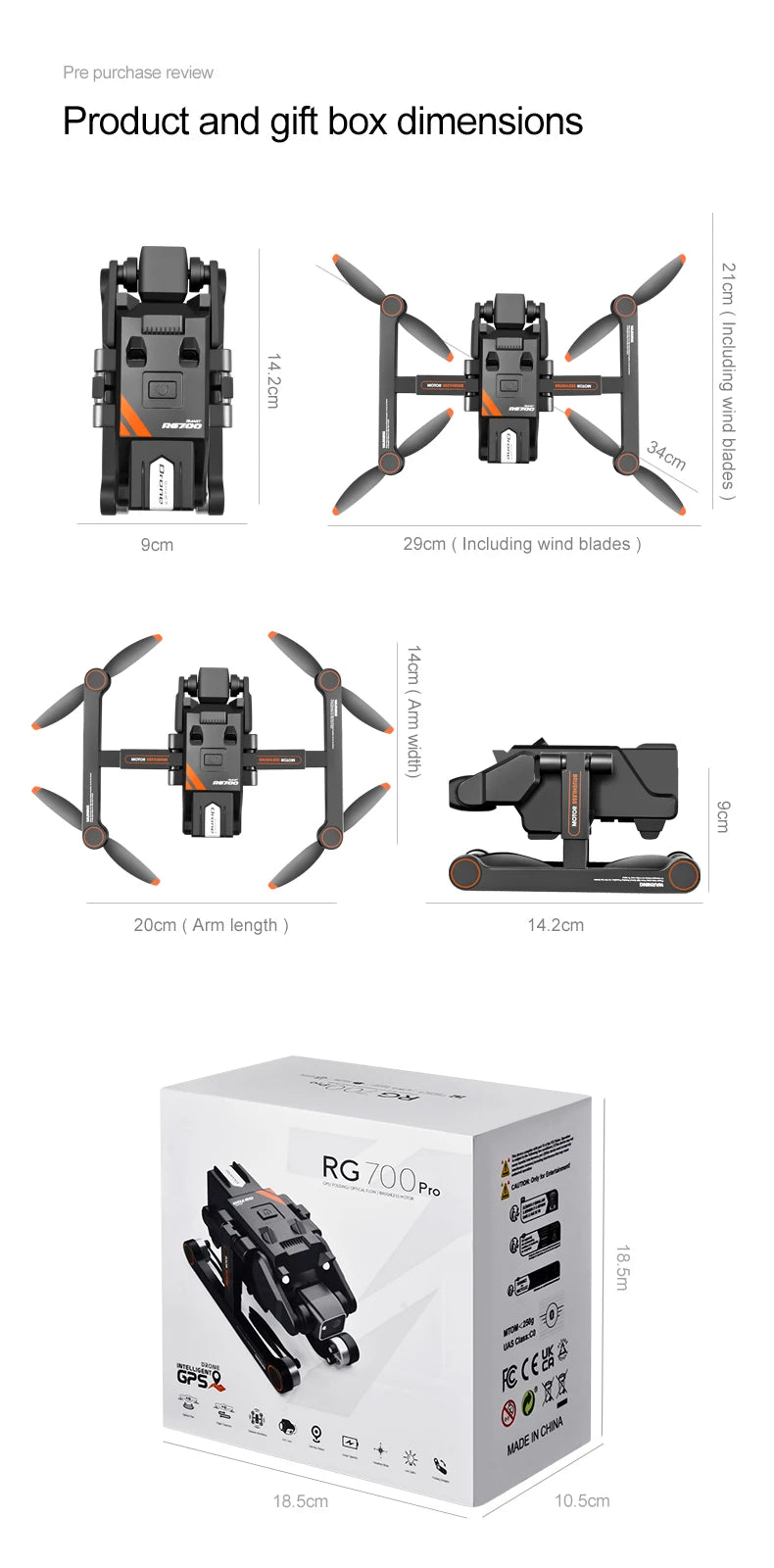 RG700 Pro Drone, High-performance drone for aerial photography and videography, featuring a robust design and advanced stabilization system.