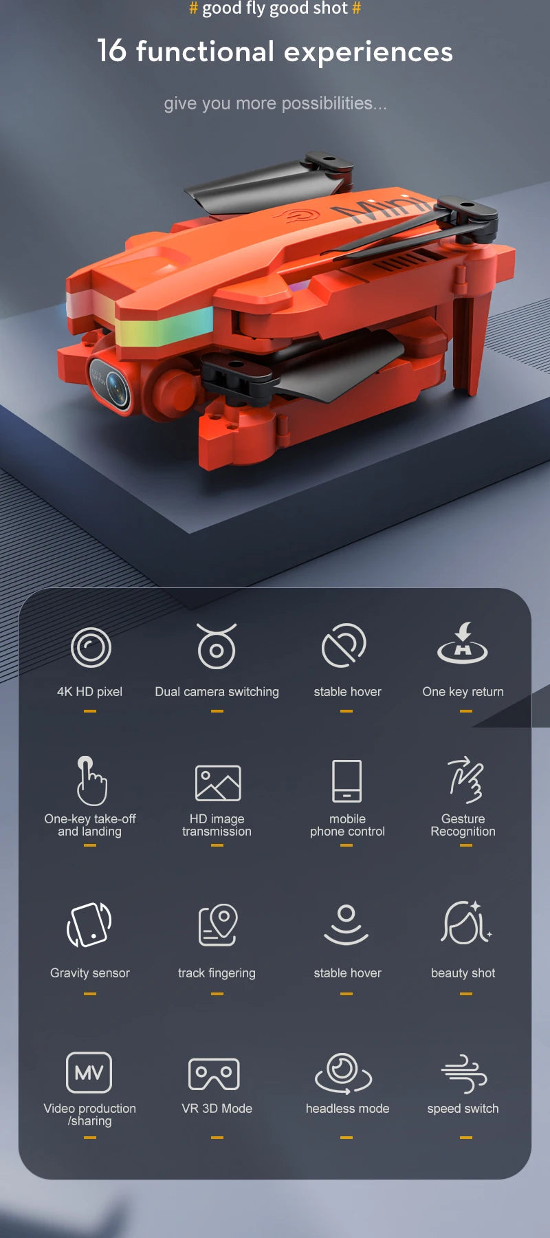 XT8 RC Mini Drone - 2024 New 4K Dual HD Camera Video Shooting Led Drone Quadcopter with FPV One-Key Return Toys for Kids Gift 26 XT8 RC Mini Drone, good fly good shot 16 functional experiences give you more possibilities . stable