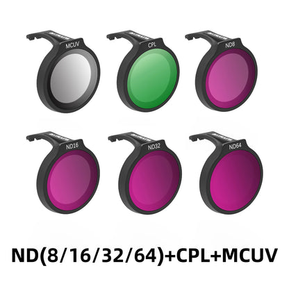 Lens Filter, A neutral density filter kit for DJI Neo Drone includes 4 filters (ND 8, 16, 32, 64) made of high-quality optical glass.