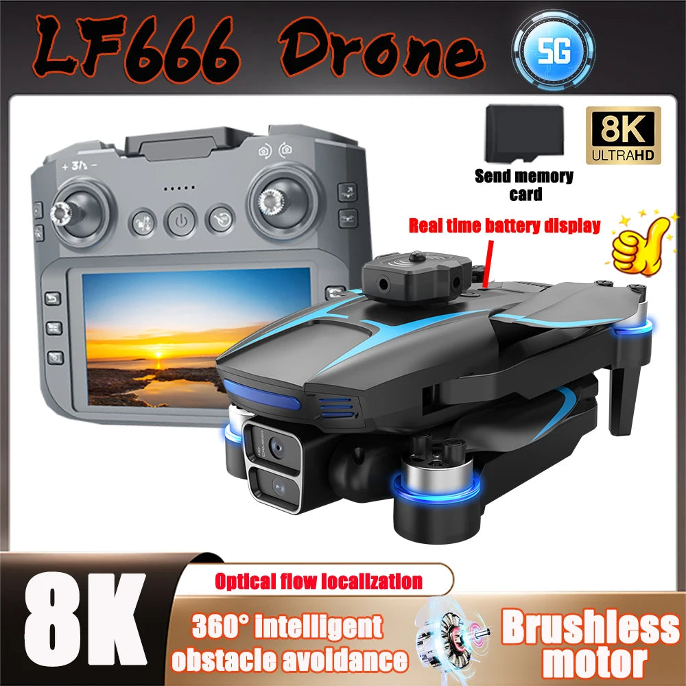 LF666 MAX Drone, LF666 Drone: 8K UltraHD, real-time battery, optical flow, 360° obstacle avoidance, brushless motor.