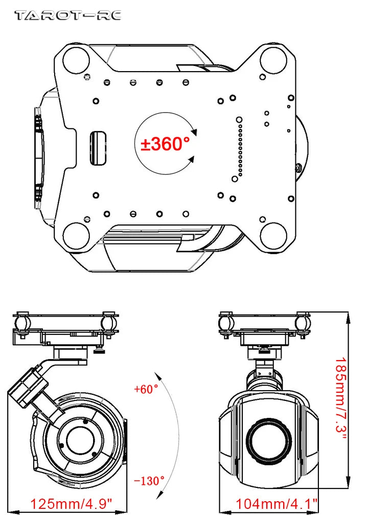 Tarot T26X-NET 2MP 26X Gimbal Camera Optical Zoom Gimbal Network Output One-Button Downward Facing 13 Tarot T26X-NET 2MP 26X Gimbal Camera Optical Zoom