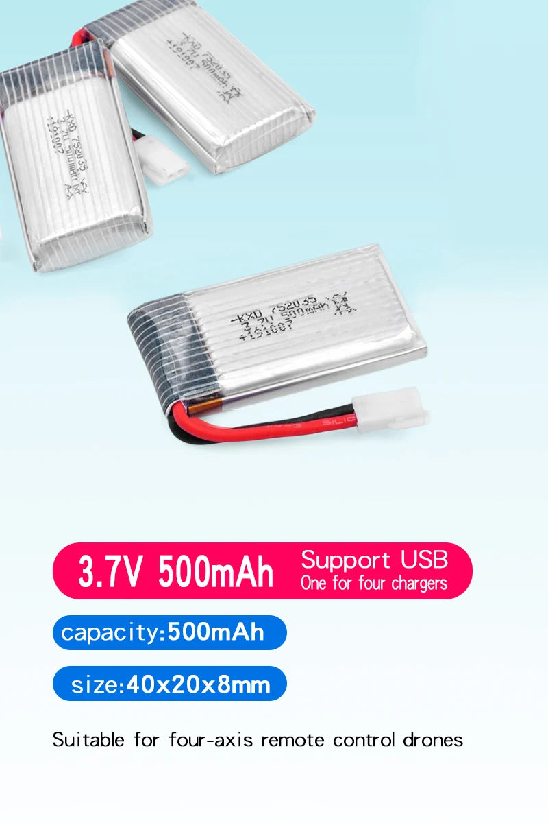 3 3.7V 500mAh Support USB One for four chargers capacity:S0OmAh