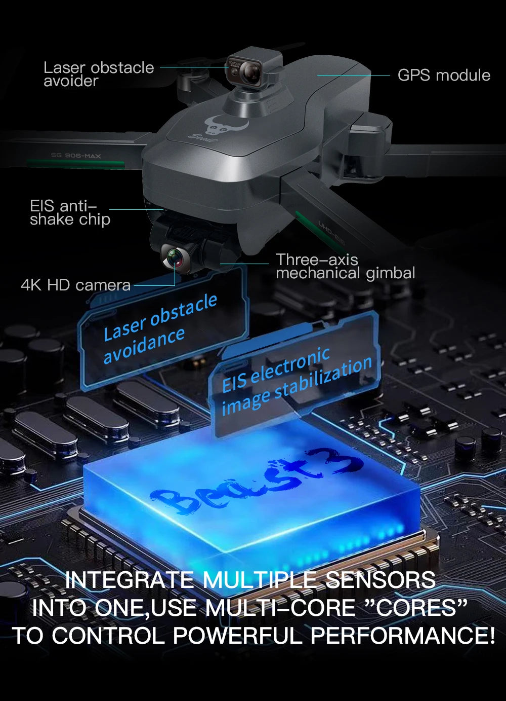 HGIYI SG906 MAX2  Drone, Laser obstacle GPS module avoider 3G AOB-MAX EIS anti_ shake chip