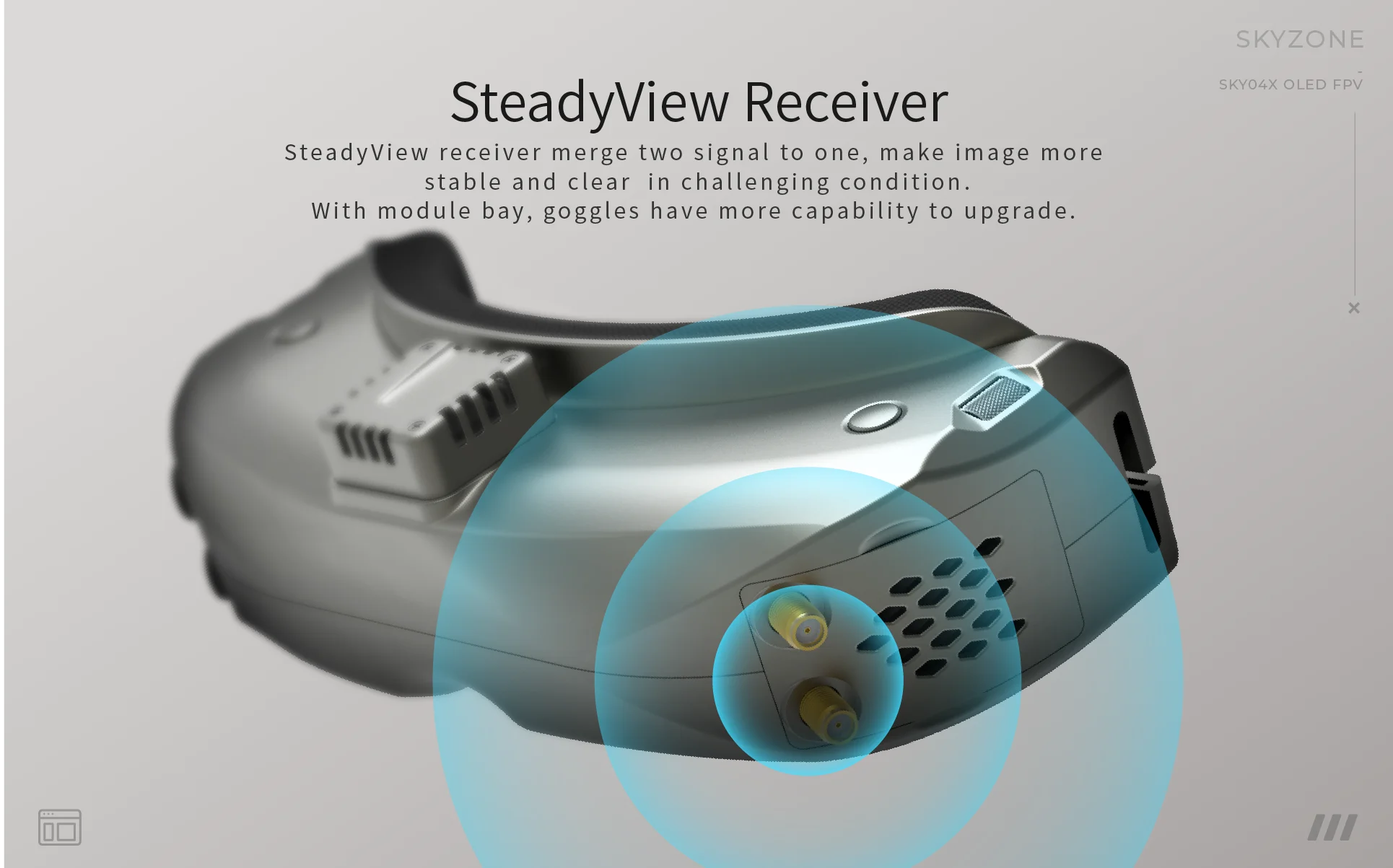 SKYZONE SKY04X V2  FPV Goggle, SteadyView receiver merge two signal to one, make image more stable and clear in