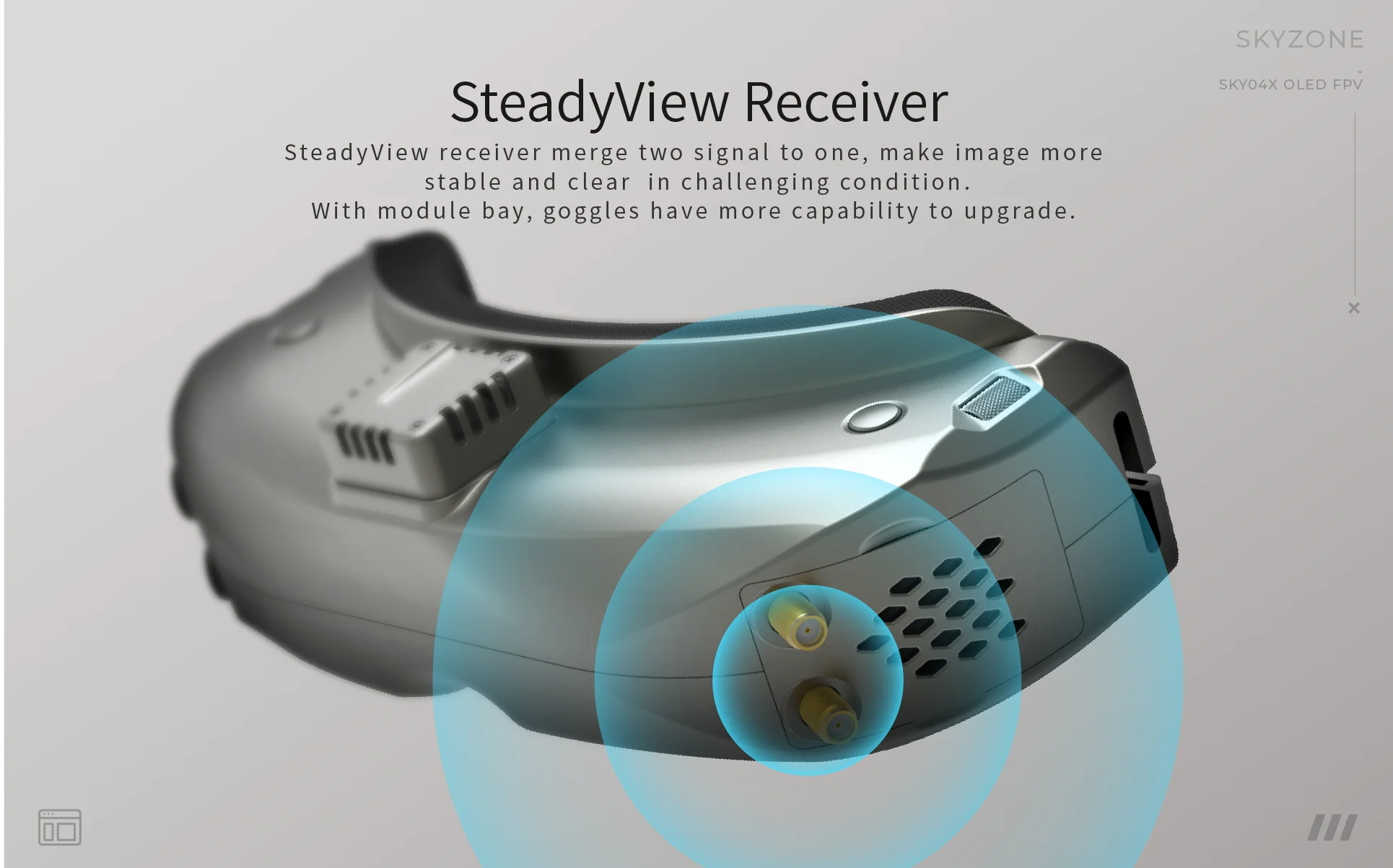 SKYZONE SKY04X V2 FPV Goggles - OLED 5.8G 48CH Steadyview Receiver 1280X960 DVR FPV Goggles with Head Tracker Fan for RC Airplane Racing Drone 12 SKYZONE SKY04X V2 FPV Goggle, SteadyView receiver merge two signal to one, make image more stable and clear in