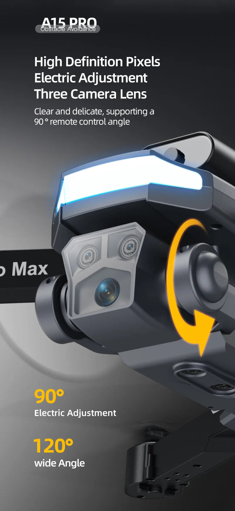 A15 Drone, max 900 electric adjustment 1200 wide angle . cle pr