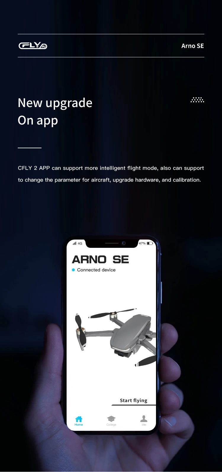 C-FLY Arno SE MAX Drone, CFLY 2 APP can support more intelligent flight mode, also can support to change the