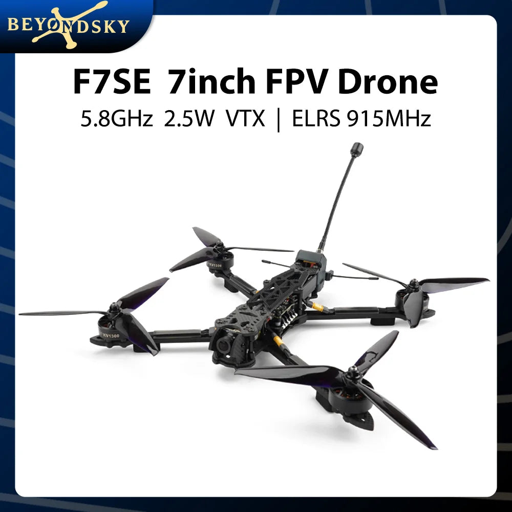 F7SE 7inch FPV, The F7SE drone features a F405 flight controller, 55A ESC, 5.8GHz VTX, and ELRS technology for long-range FPV racing with a 2kg payload.