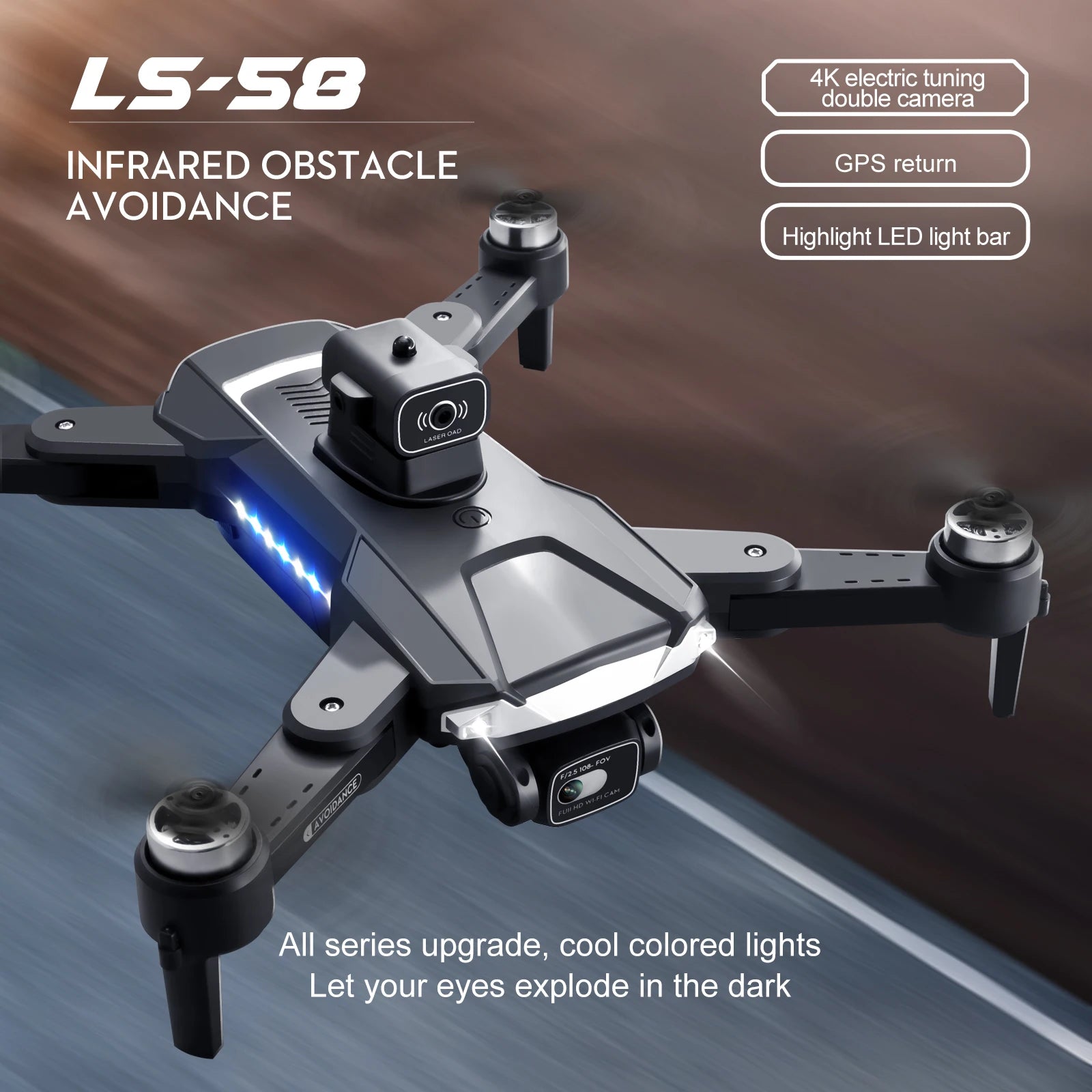 LS58 Drone - 4K CameraFPV GPS 5G WIFI Professional Foldable Quadcopter 1.2 KM Range Remote Control Helicopters Toy Gift 26 LS58 Drone, ls-5d 4k electric tuning double camera infrare