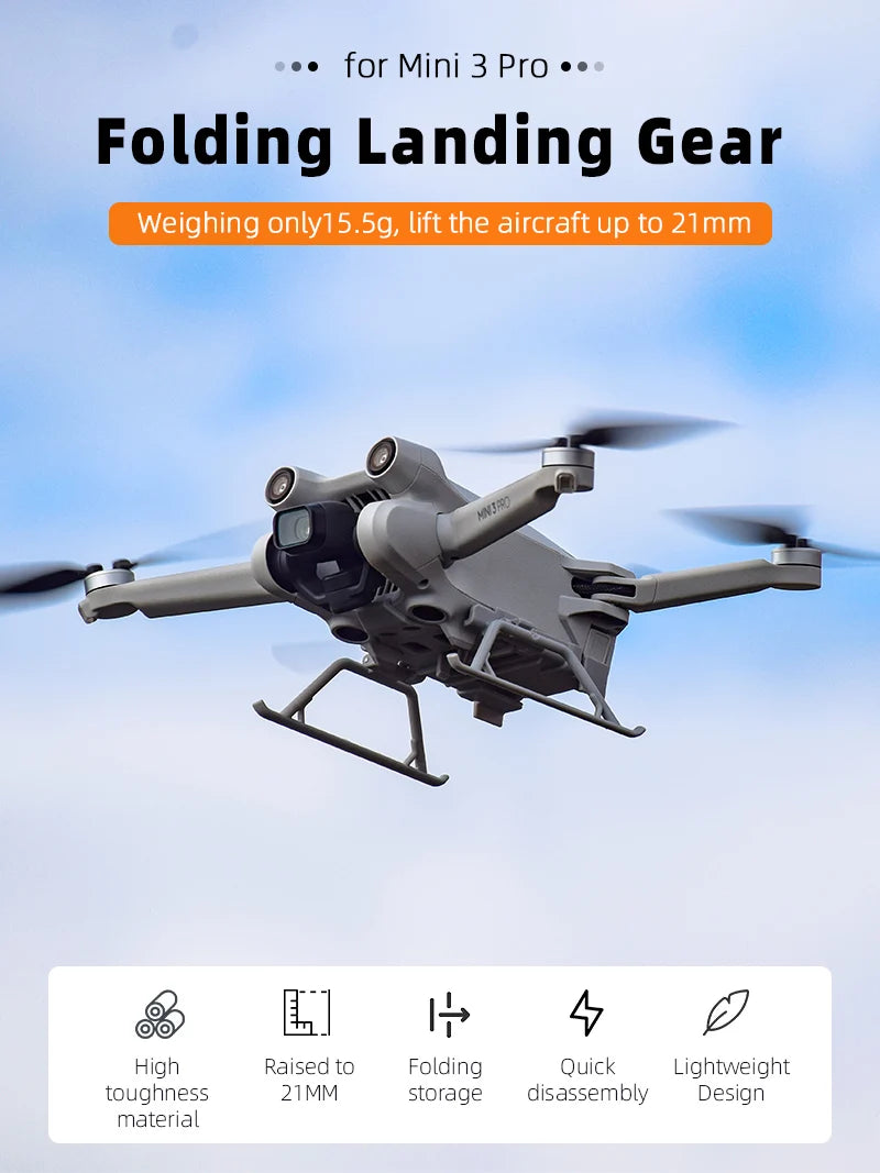 Landing Gear Kits for DJI Mini 3 Pro Drone, Mini 3 Pro Folding Landing Gear Weighing only1 5.5g, lift the