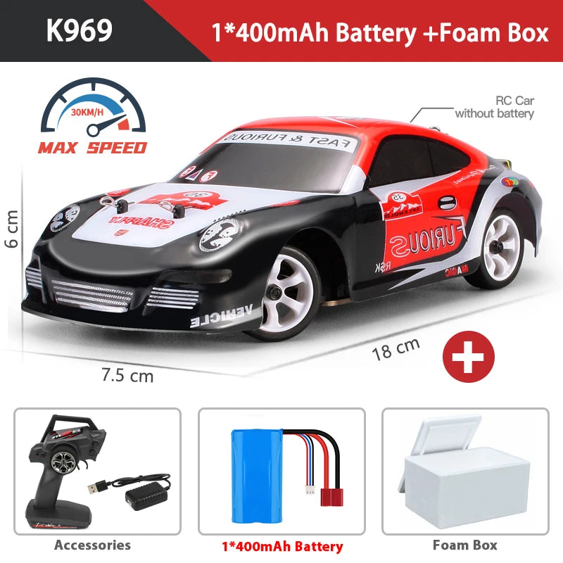 WLtoys K969 Samochód RC Drift 1:28, prędkość 30KM/H, 4WD, metalowe podwozie, system 2.4GHz