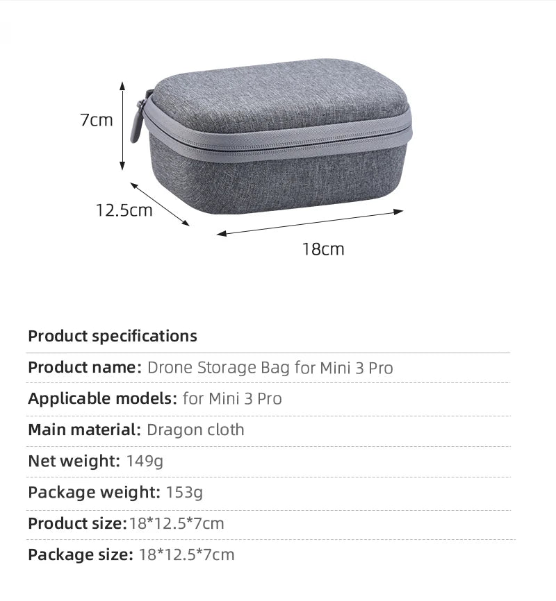 Storage Bag for DJI Mini 3 Pro, 7cm 12.5cm 18cm Product name: Drone Storage Bag for Mini